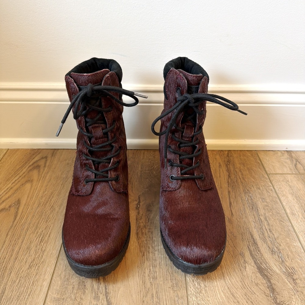 Cougar Darbi Women's Combat Boots Burgundy Size 12 Calf Hair Lace Up Suede GUC